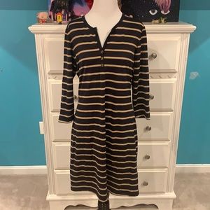 J. McLaughin Designer Black & Creme Striped Dress